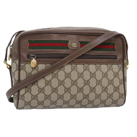 GUCCI GG Supreme Web Sherry Line Shoulder Bag PVC Beige - Picture 1 of 16
